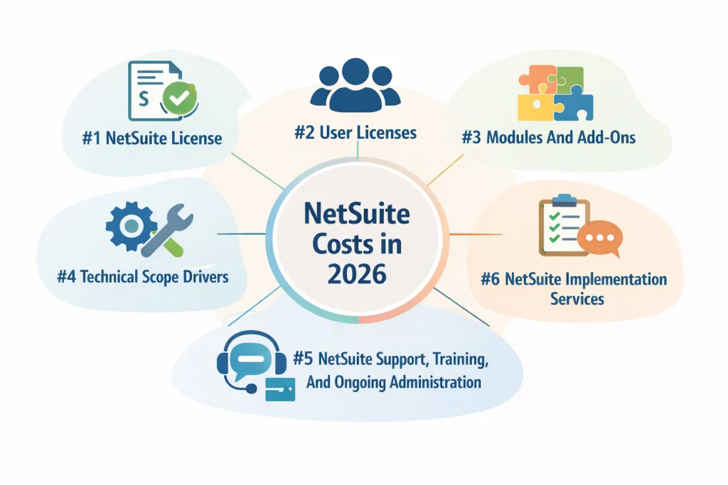 what determines netsuite cost including users modules implementation and support