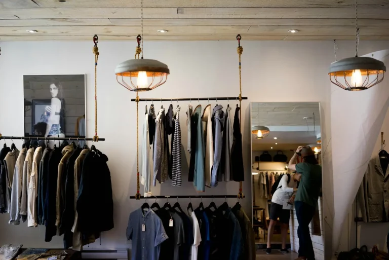 Clothing boutique with hanging racks