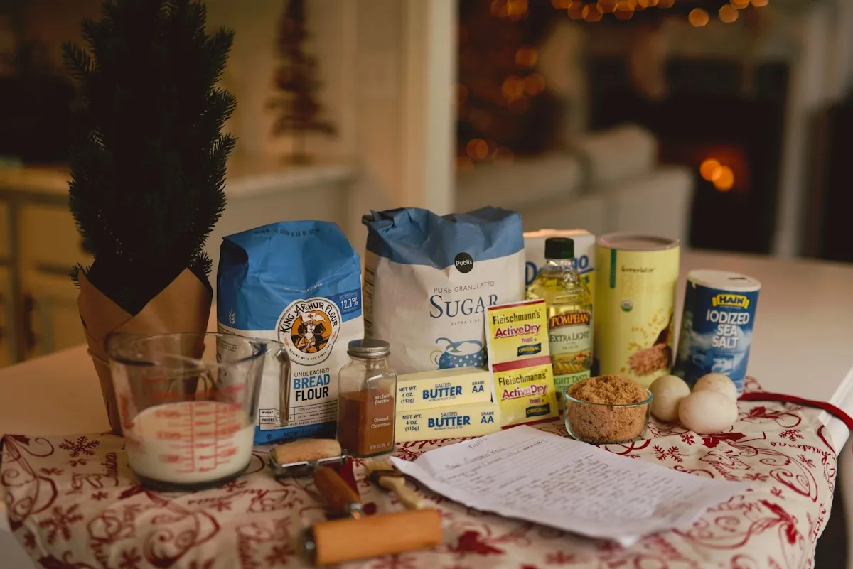 Baking ingredients laid out on a table