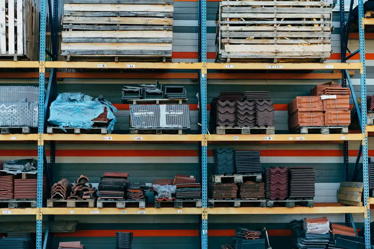 Racks of raw materials in a factory store