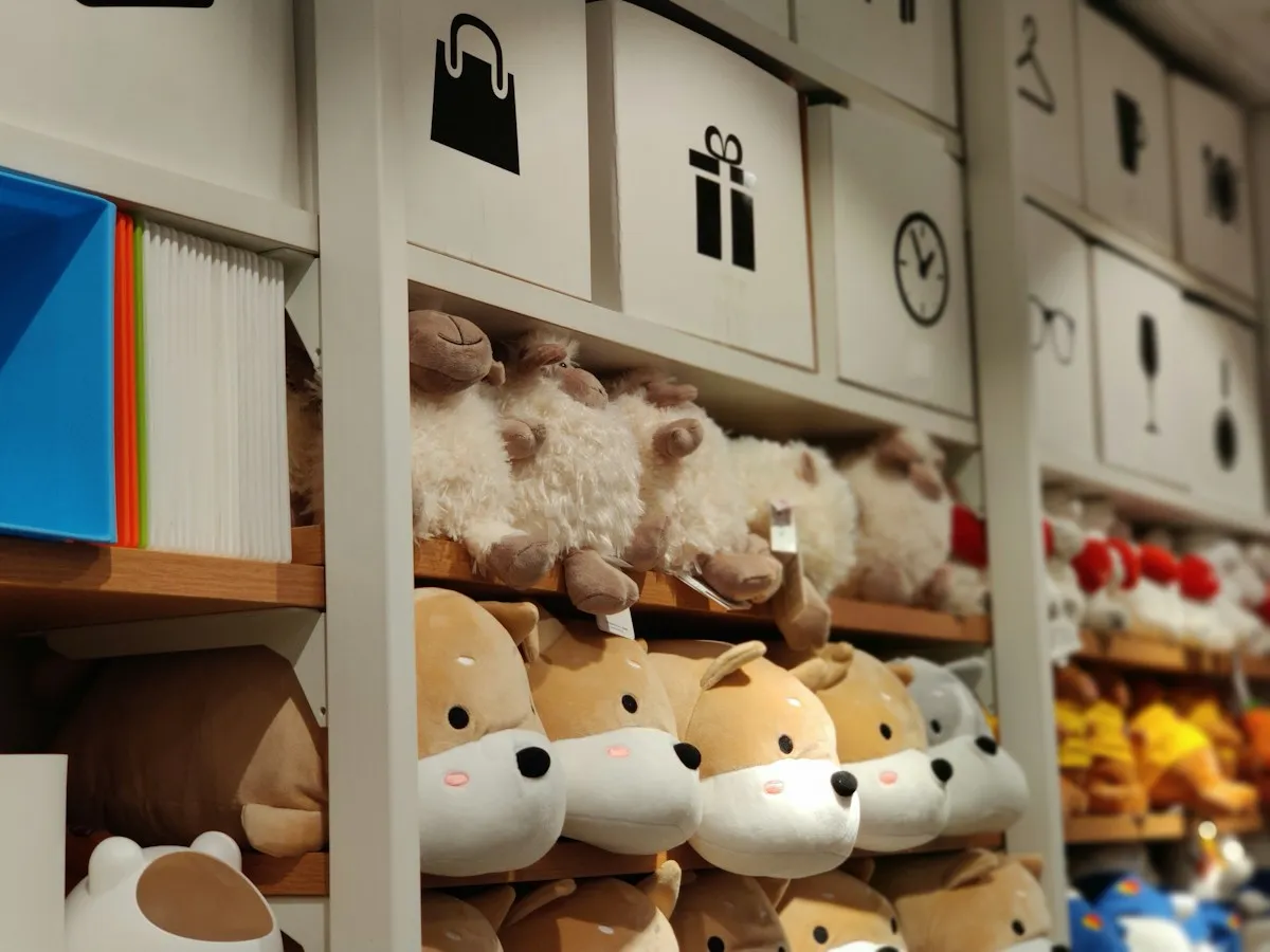 Shelves of soft plush toys